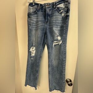 Vigoss Cotton Stevie Crop Distressed Bleached Look Raw Hem‎ Straight Jeans 31